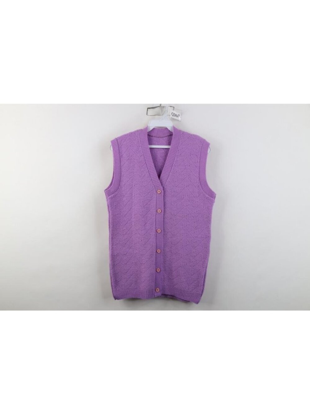 Vintage 70s Streetwear Womens Medium Geometric Knit Cardigan Sweater Vest Purple